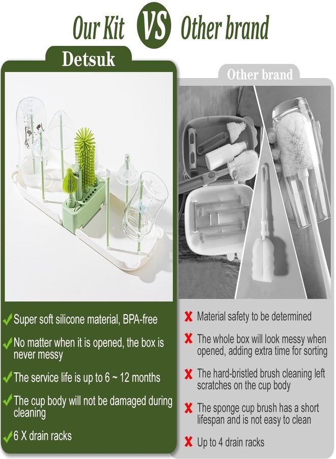 Detsuk Travel Baby Bottle Cleaner Kit with Storage Case – 6-in-1 Compact Bottle Brush Set for Infant Feeding, Breast Pump Parts & On-The-Go Washing – Baby Travel Essentials for Flying (Green) - Image 2